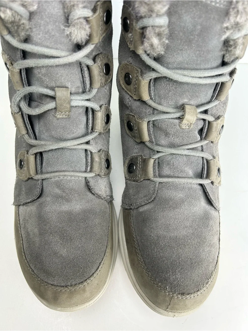 Sorel Explorer Joan Quarry Gray Suede Leather Lace Up Waterproof Ankle Boot